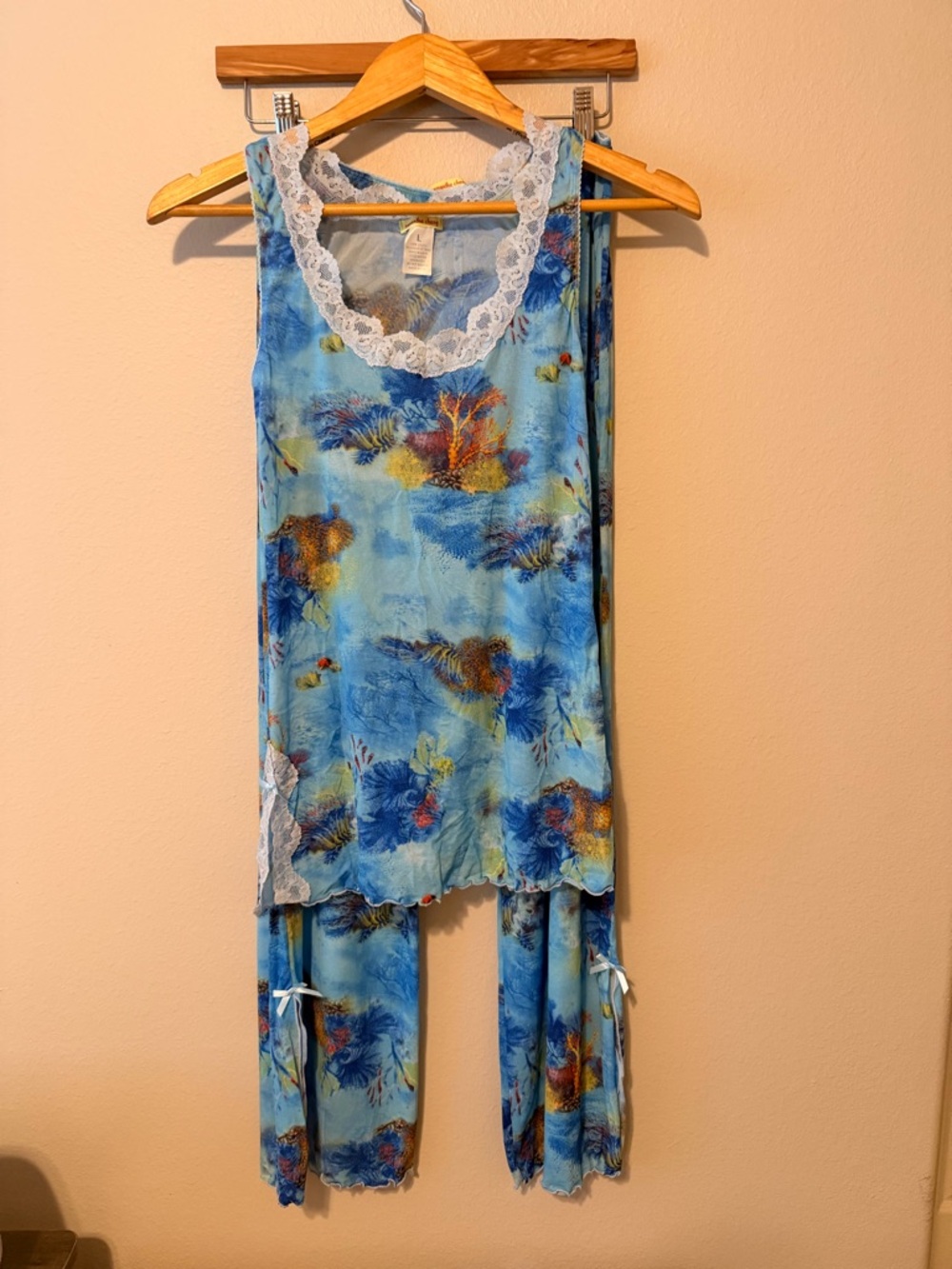 Samantha Chang Blue Floral Lace-Trim Pajama Set